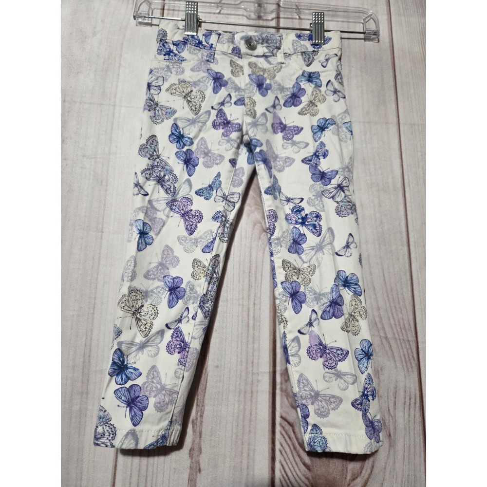 Children's Place Girls Butterfly Print Stretch Pants White Blue Purple Size 4